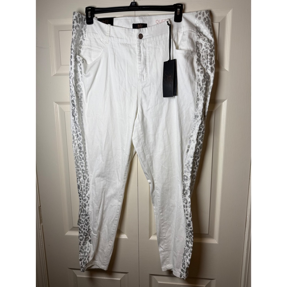 YSJ Your Sexy Jeans Women's White  Queen Ankle Skinny Jeans Leopard Print Detail
